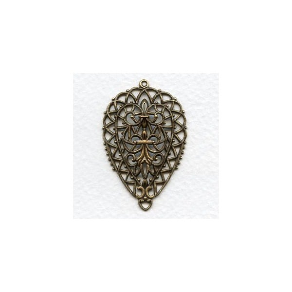 European Filigree Pendant 45mm Oxidized Brass (1)