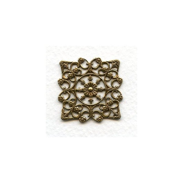 Openwork Square Floral Details Oxidized Brass 29mm (2)