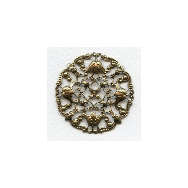 Ornately Detailed Round Filigree Stamping Oxidized Brass (1)