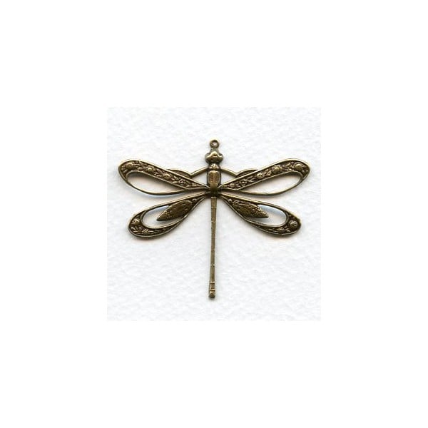 Victorian Style Dragonfly Cut Out Wings Oxidized Brass 41mm (1)