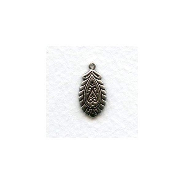 Embossed Pendant Drops 18x9mm Oxidized Silver (12)