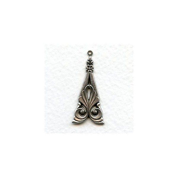 Ornately Detailed Pendant Drops 34mm Oxidized Silver (6)
