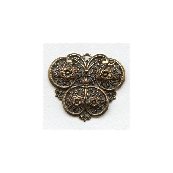 European Filigree Pendant 51mm Oxidized Brass (1)