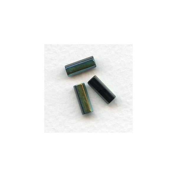 Jet AB Czech Glass Hex Tube Beads 10x4mm (50)