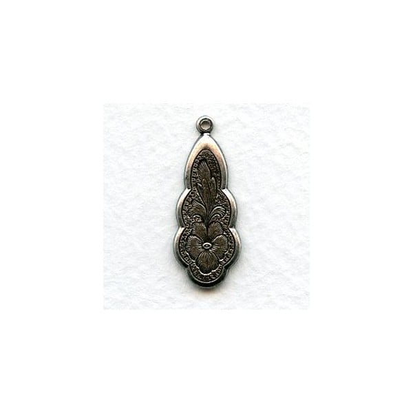 Ornately Detailed Pendant Drops 27mm Oxidized Silver (6)
