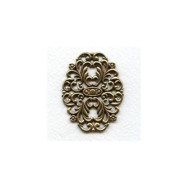 Oval Floral Stamping Oxidized Brass 45x35mm (1)