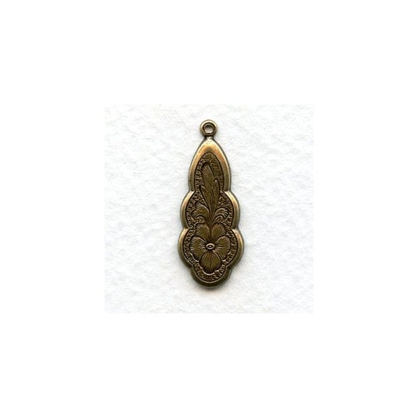 Ornately Detailed Pendant Drops 27mm Oxidized Brass (6)