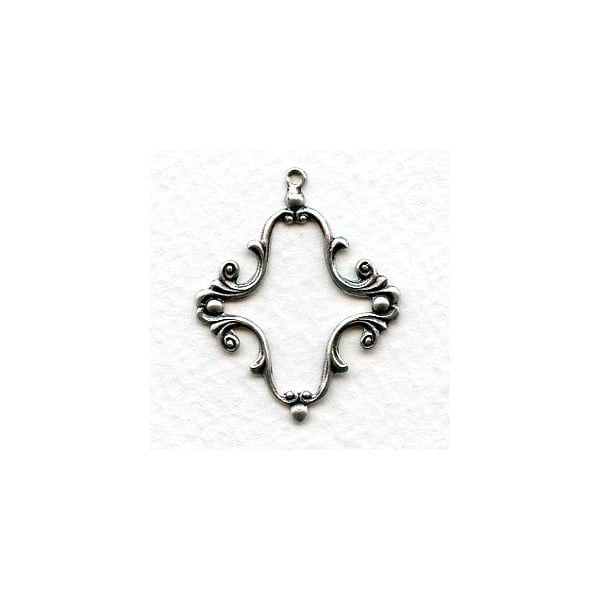Elaborate Floral 25x18mm Frame Oxidized Silver (2)