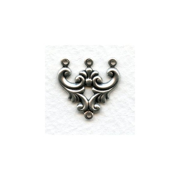 Ornate 3 Strand Jewelry Connectors Oxidized Silver (12)