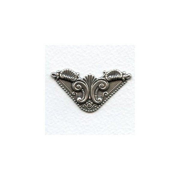 Ornate Corner Flourish Oxidized Silver Stampings (4)