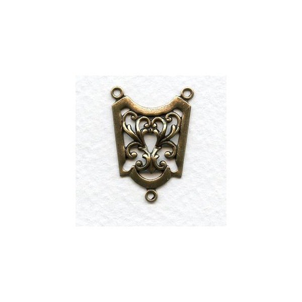 Connector 28mm Ornate 3 Loop Oxidized Brass (3)