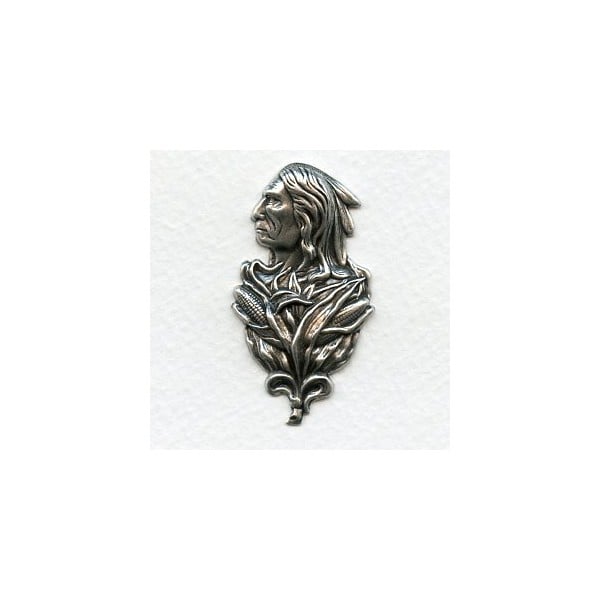 ^Native American Man with Maize Oxidized Silver Stamping (1)