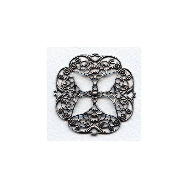 Ornate 47mm Filigree Open Petals Oxidized Silver
