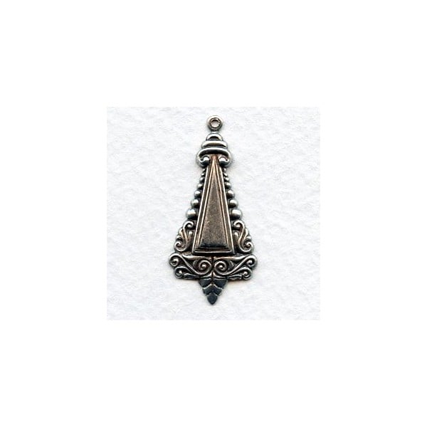 Ornate Triangle Shaped Pendant Drops 34mm Oxidized Silver (6)