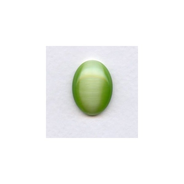 Cat's Eye Effect Light Green Glass Cabochons 20x15mm