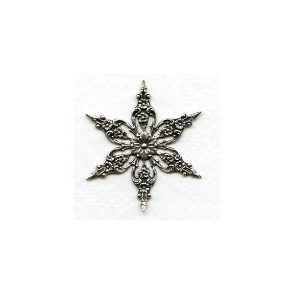 Filigree Star or Flower Shape Oxidized Silver 49mm (1)