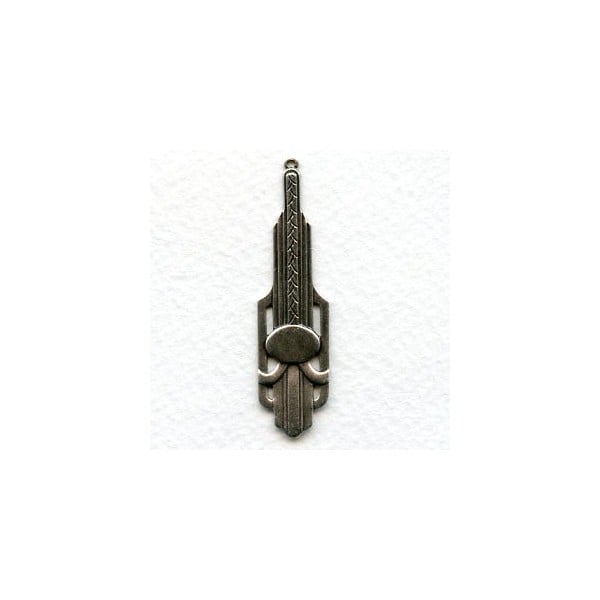 Dramatic Art Deco Oxidized Silver Pendant Drops (2)