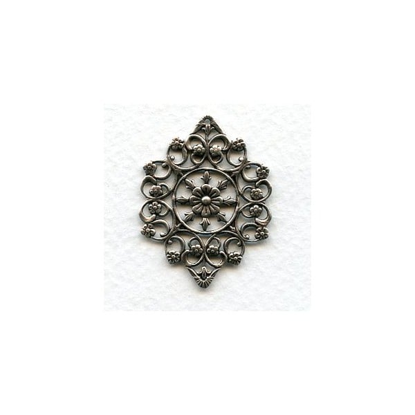 Openwork Filigree Floral Details Oxidized Silver 29mm (2)