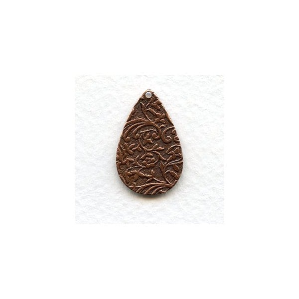 Floral Patterned Drops Oxidized Copper 27mm (6)