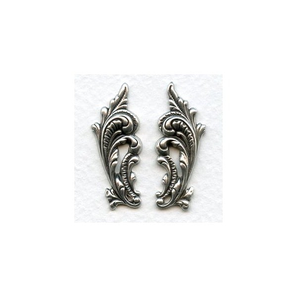 Ornate Leaves 33mm Flourishes Oxidized Silver (1 set)