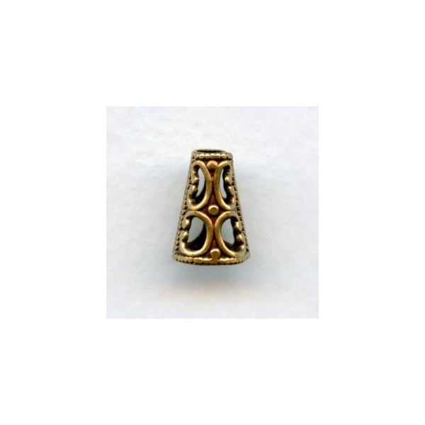 Cone Shape Filigree Bead Cap Oxidized Brass (6)
