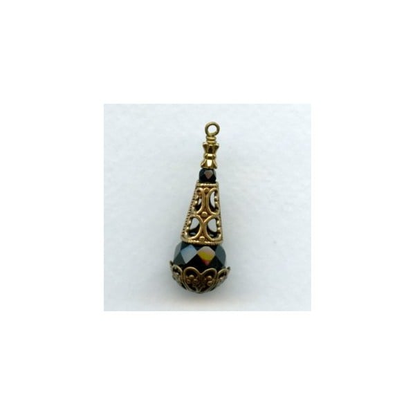 Cone Shape Filigree Bead Cap Oxidized Brass (6) - Image 2