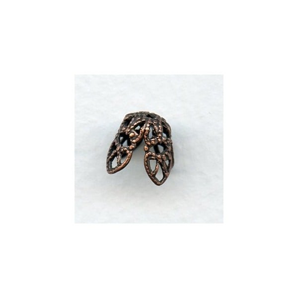 ^Filigree Tear Drop Bead Caps 9mm Oxidized Copper (6)