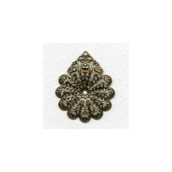 European Filigree Pendant 39mm Oxidized Brass (1)