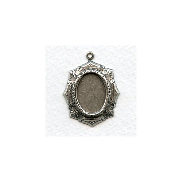 Elaborate Setting Pendants Oxidized Silver 18x13mm (6)
