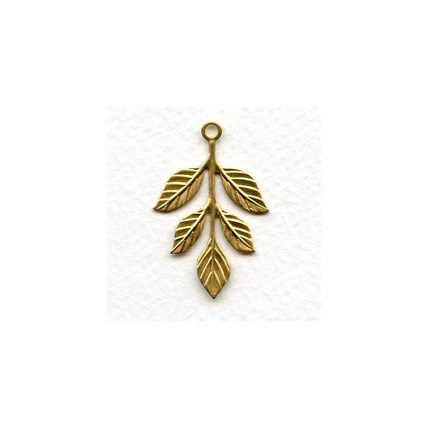 Leaf Spray with Loop Raw Brass 36mm (6)