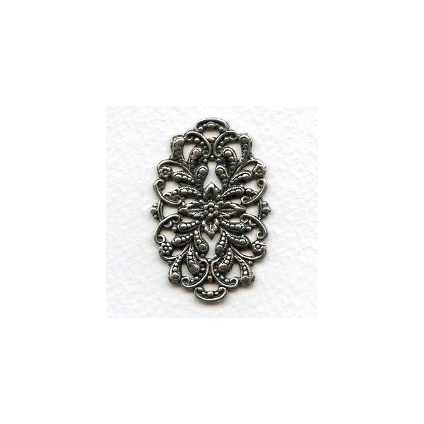 Floral Oval Openwork Oxidized Silver 42mm (1)