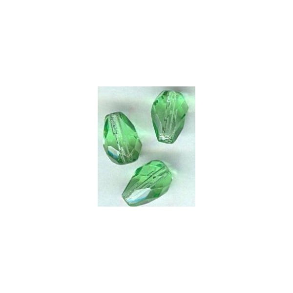 ^Peridot Fire Polished Glass Tear Drop Beads 10x7mm