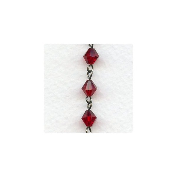 ^Garnet Faceted 6mm Bicone Beads Rosary Chain Black Linkage (1 ft)