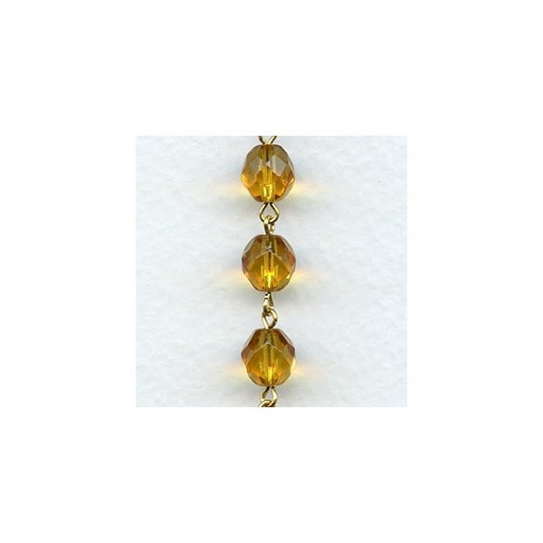 ^Amber Faceted 8mm Beads Rosary Chain Gold Linkage (1 ft)