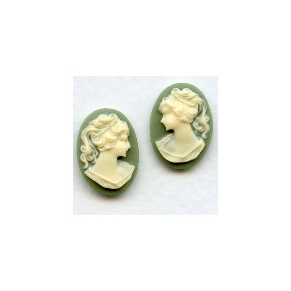 Ivory on Green Cameos Girl in a Ponytail 18x13mm (3 sets)