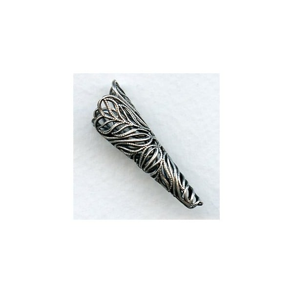 Grand Filigree Cone Bead Caps Oxidized Silver (2)