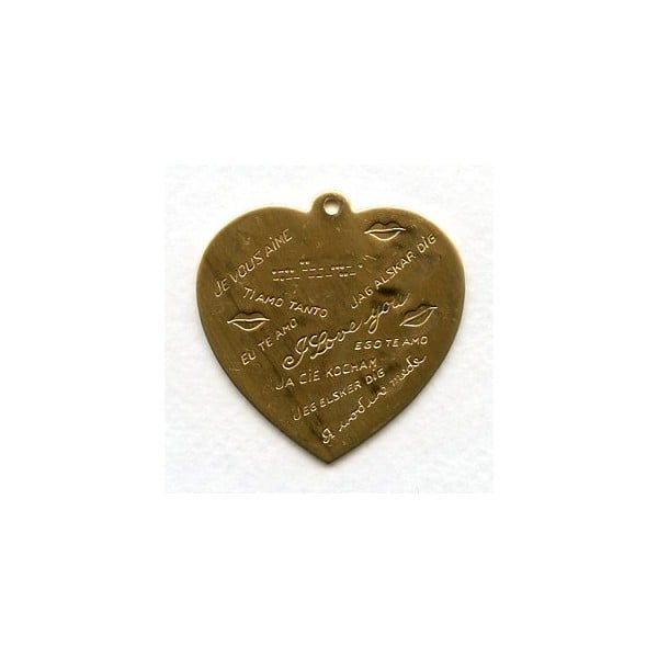 I Love You in Many Languages Raw Brass Heart Charm