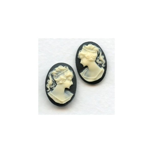 Cameos Girl in a Ponytail 18x13mm Ivory on Jet (3 sets)