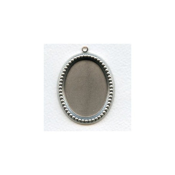 ^Beaded Edge Setting Pendant 40x30mm Oxidized Silver (1)