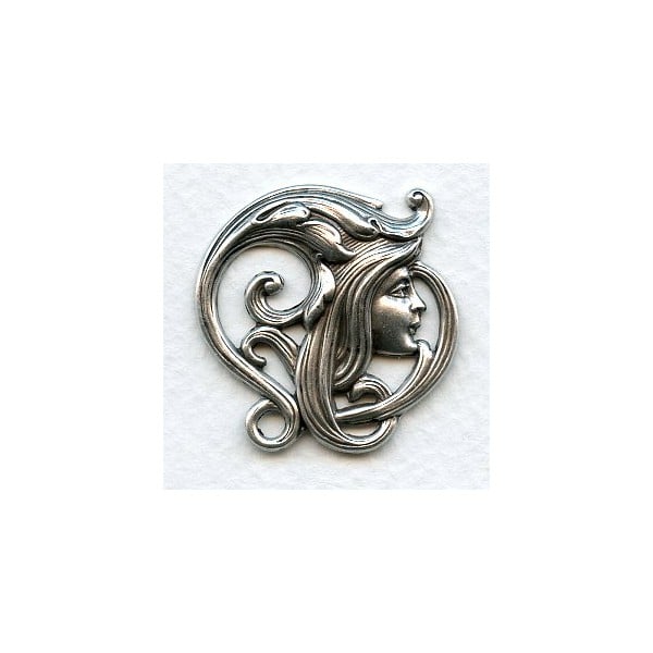 Art Nouveau Faces Oxidized Silver 31mm (2)