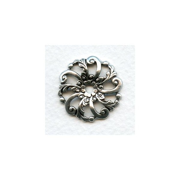 Swirls and Floral Dapt Filigree Oxidized Silver 24mm (6)