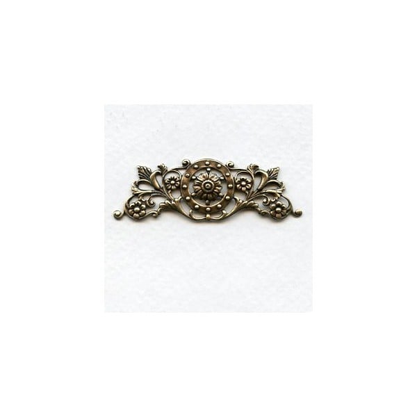 Floral Border Swag and Wheel Oxidized Brass 57mm (2)