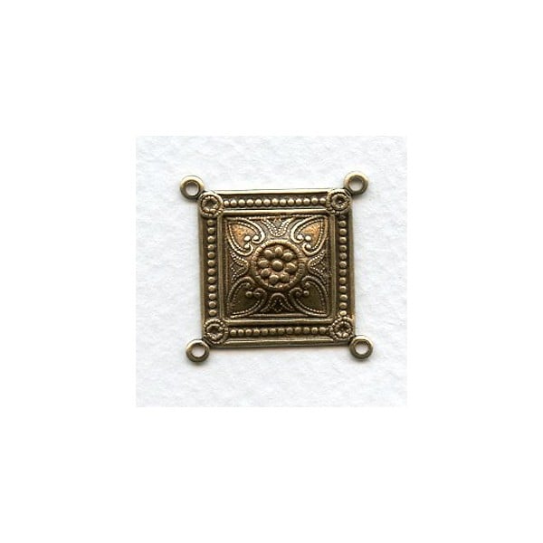 Large Square Connectors Oxidized Brass 4 Loops (4)