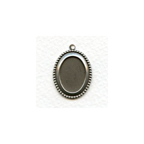 Beaded Edge Pendant Settings 18x13mm Oxidized Silver (6)