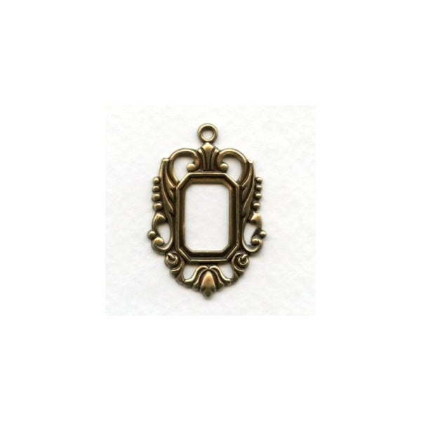 Open Scrollwork Oxidized Brass Octagon Setting 16x11mm
