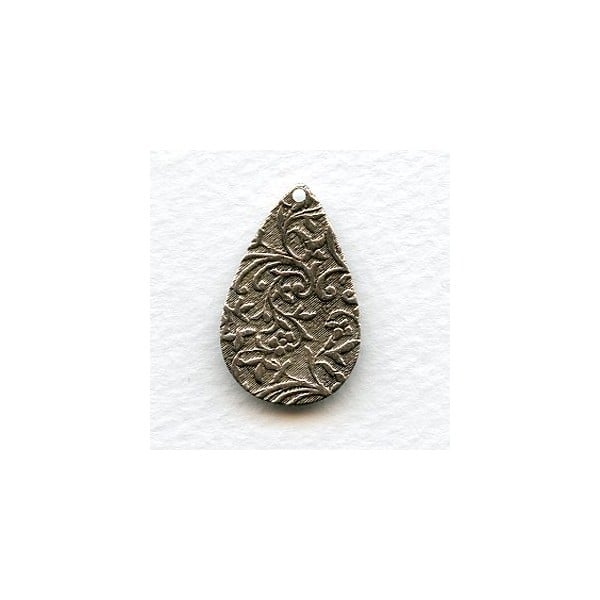 Floral Patterned Drops Oxidized Silver 27mm (6)