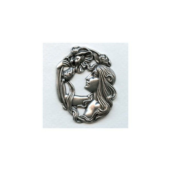 Art Nouveau Girl with Flowers Oxidized Silver 51mm (1)