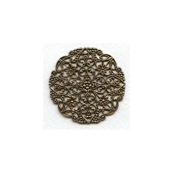Ornate Round Flat Filigree Oxidized Brass 51mm (1)