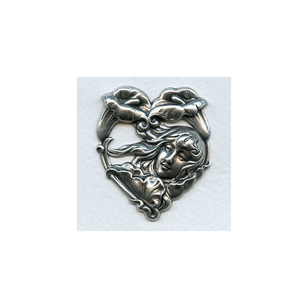 Art Nouveau Girl Calla Lilies Stamping Oxidized Silver (1)