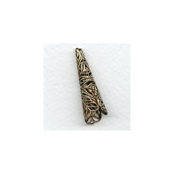 Grand Filigree Cone Bead Caps Oxidized Brass (2)